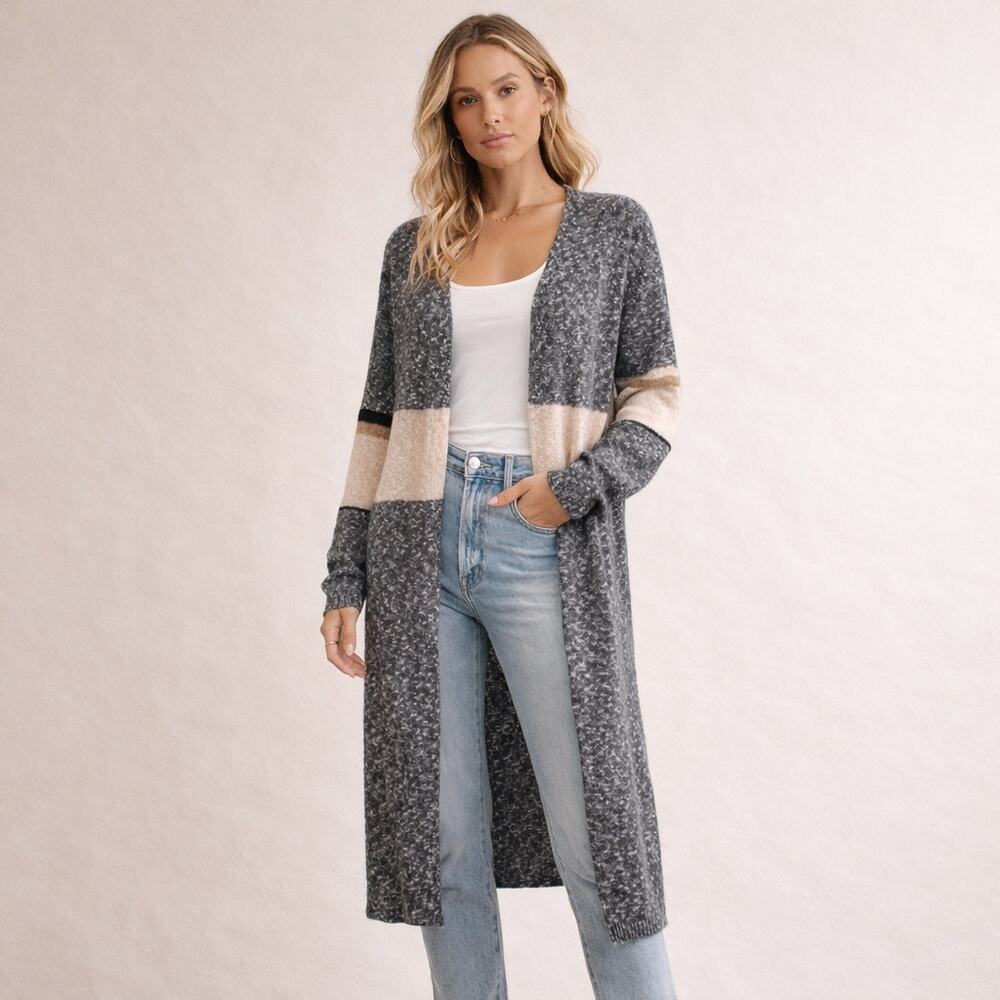 Callahan Knitwear Women's Long open front Cardigan Sweater colorblock Sz XS